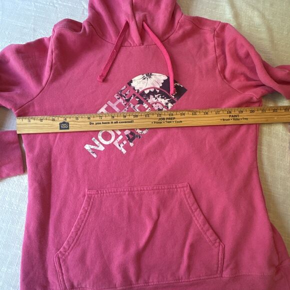 The North Face Bright Pink Comfy Hoodie Floral Lettering Women's Large - Picture 5 of 11